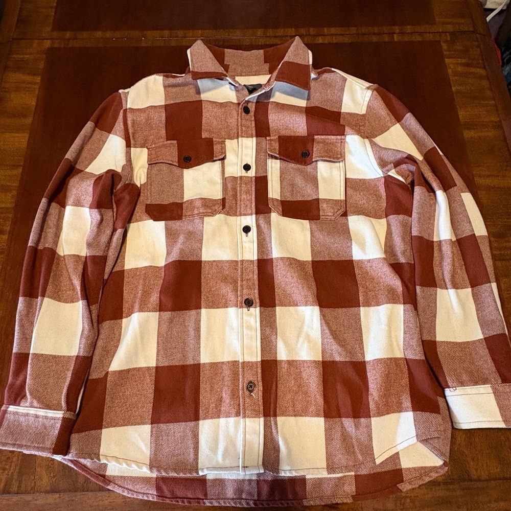 H&M Brown White‎ Buffalo Plaid Flannel Shirt Button Up XL